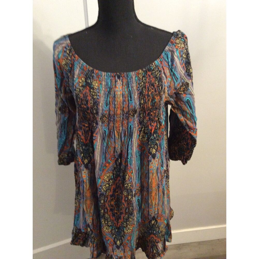 Band of Gypsies Large L BoHo Print Dress Off Shoulder womens